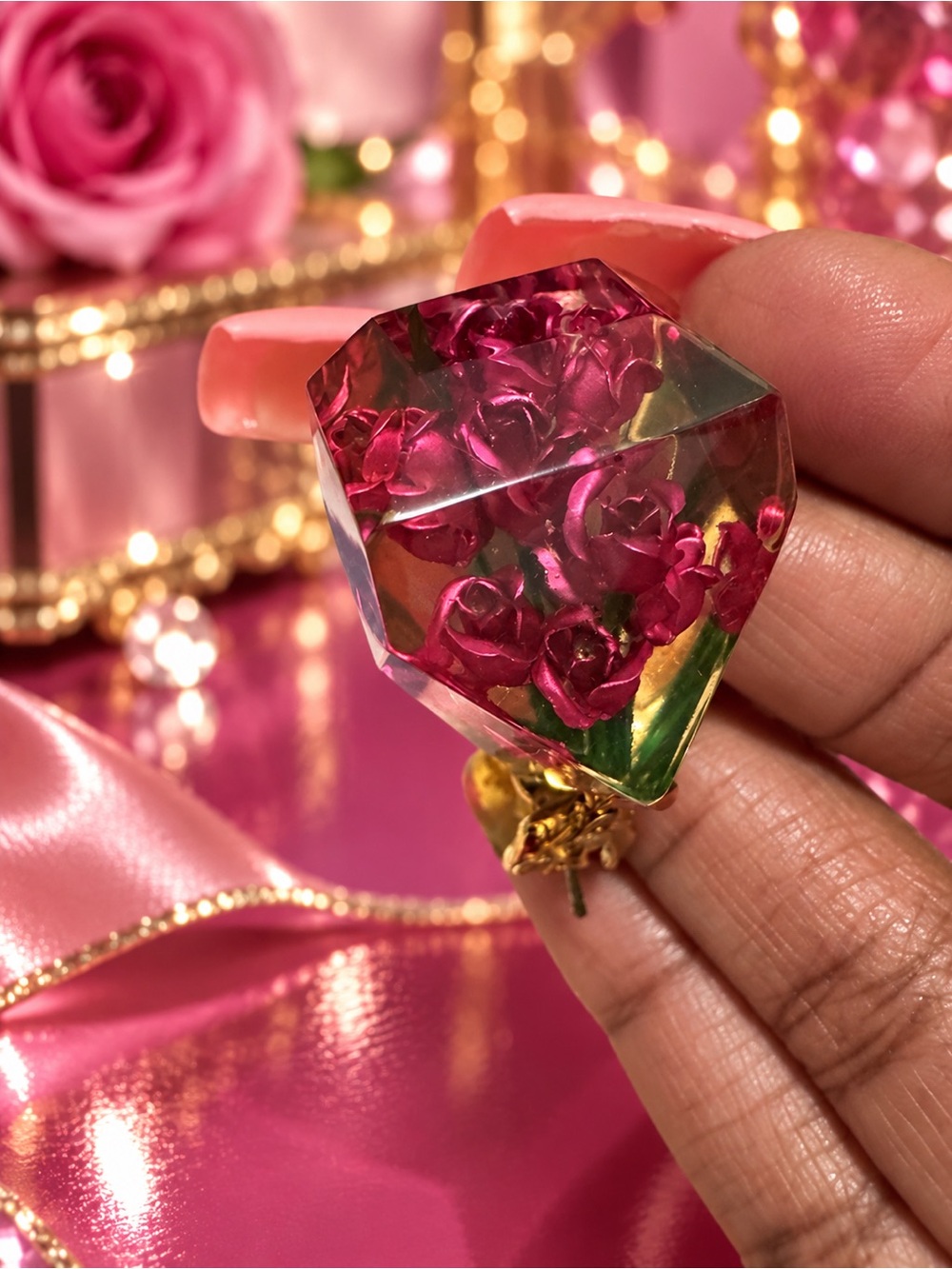 Juicy Couture Pink Rose Resin Statement charm with Gold-Tone